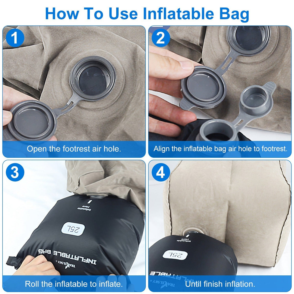 Inflatable Foot Rest with Air Bag 3 Adjustable Height Travel Foot Pillow Kids Airplane Bed Relieve Leg Feet Pain Leg Rest Stool For Train Car Airplane