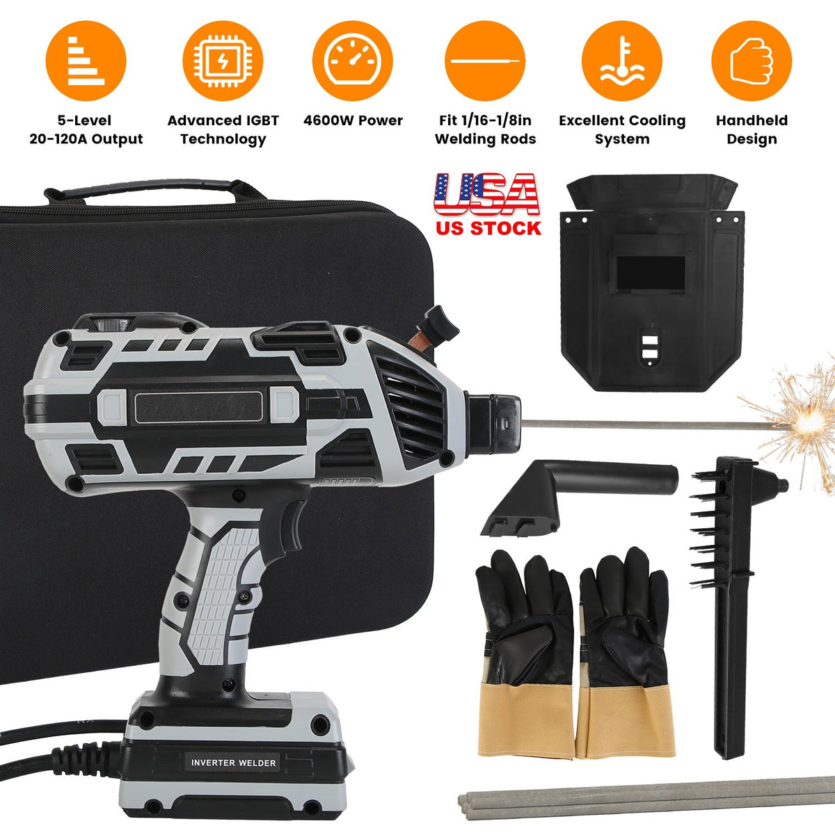 110V 120Amp Welding Machine 4600W Portable ARC Welder Gun Hand Held Welding Machine Electric Stick Welder with 20-120Amp Output IGBT Inverter for 1/16