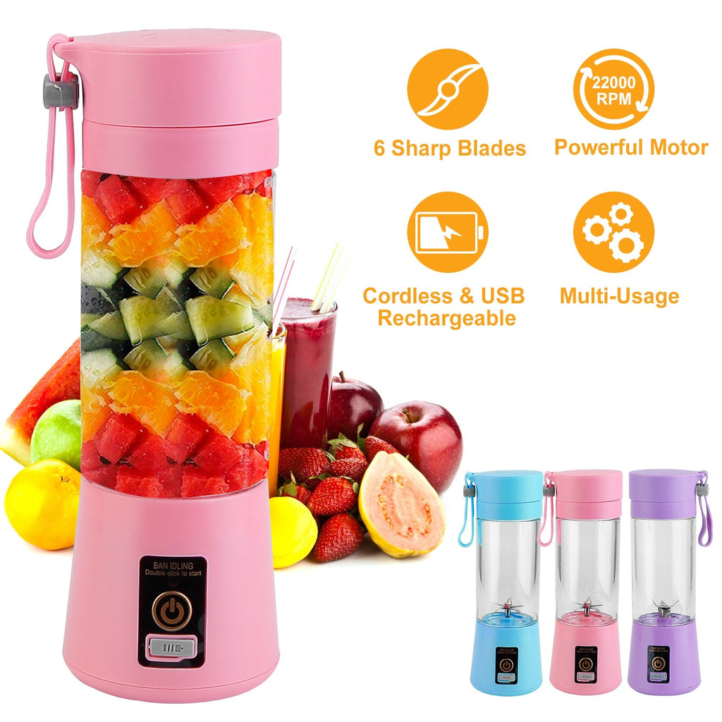 Portable Juicer Blender USB Rechargeable Juicer Cup Fruit Baby Food Mixing Machine w/ 6 Blades Powerful Motor