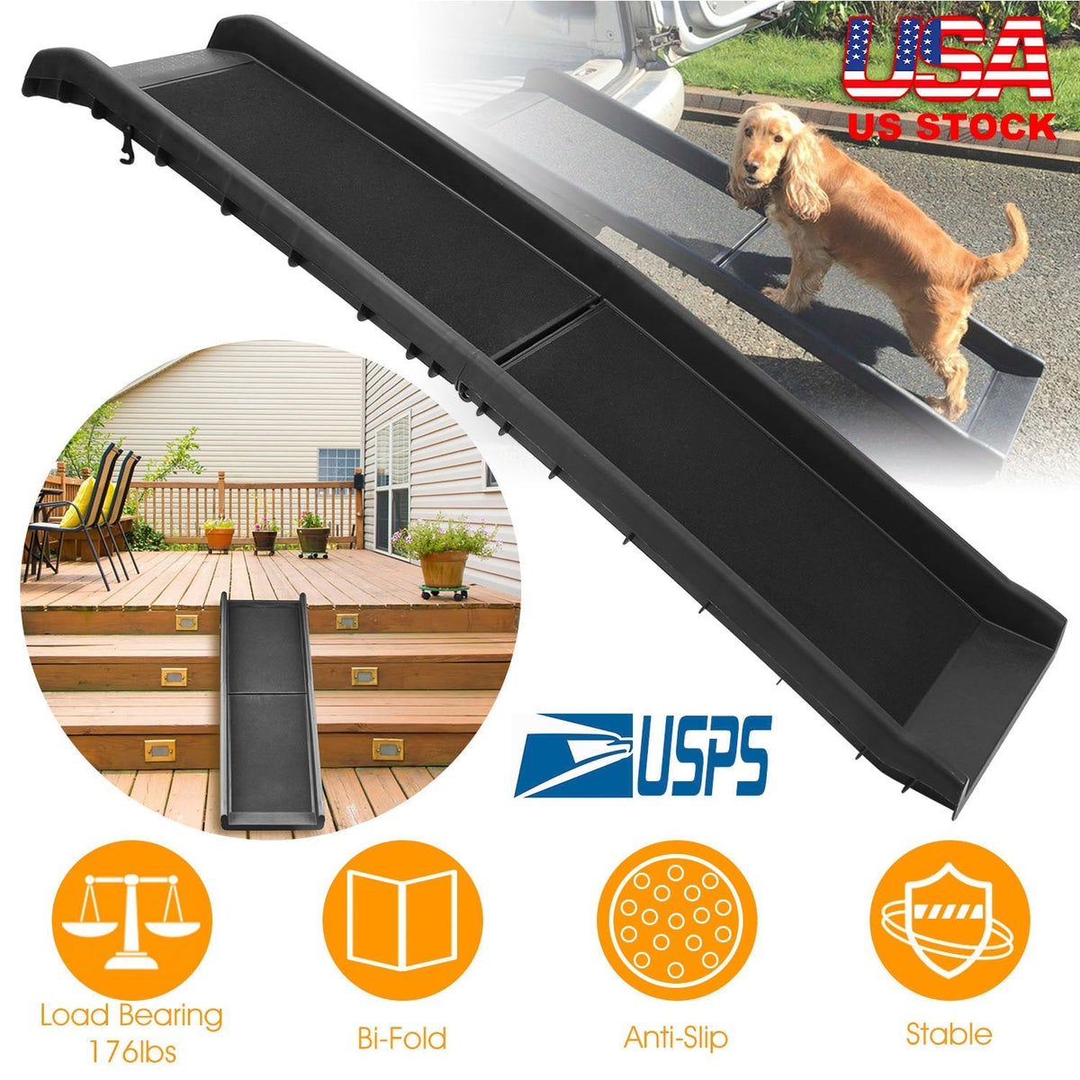 Foldable Pet Ramp Dog Car Ramp 176lbs Load Non-Skid Outdoor Travel Dog Car Ramp for Cars SUVs Trucks