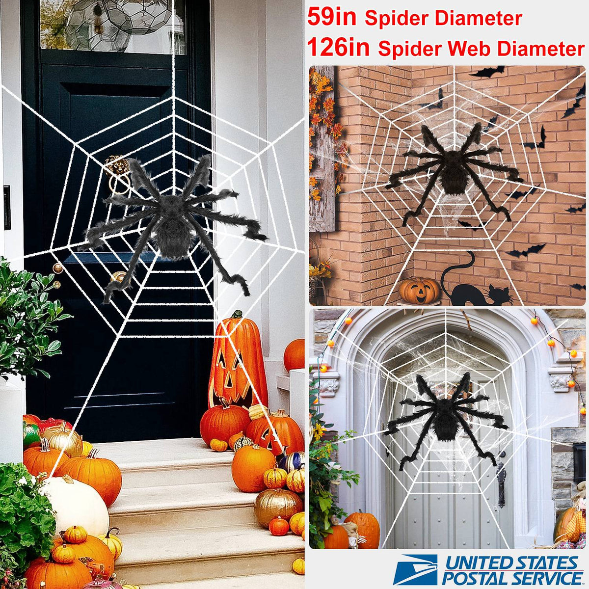 Halloween Decorations Spider Outdoor 59inch Halloween Spider with 126 inch Tarantula Mega Spider Web Hairy Poseable Scary Spider Outdoor Yard Creepy D