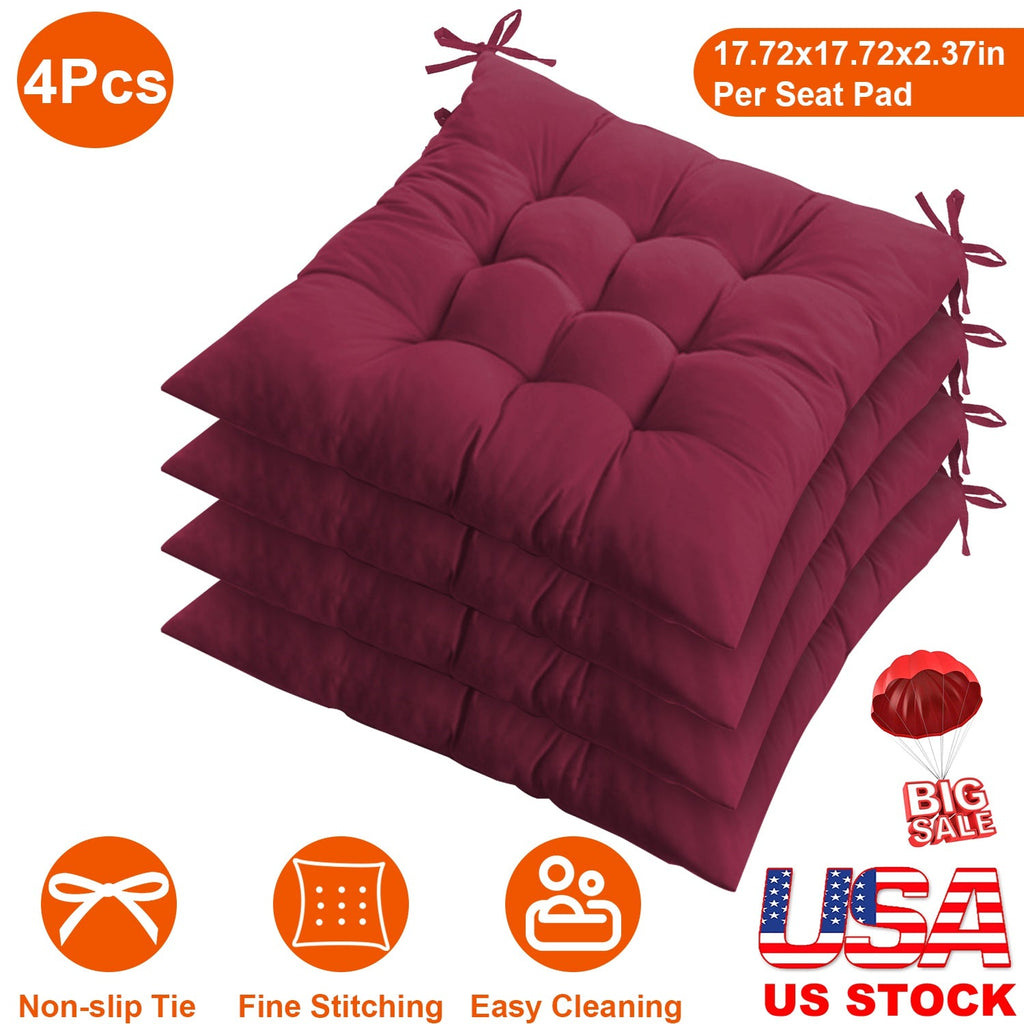 4Pcs Chair Cushion Pads Pillow 17.72x17.72x2.37in Soft Tie On Square Sitting Mats For Home Office Car Sitting Travel