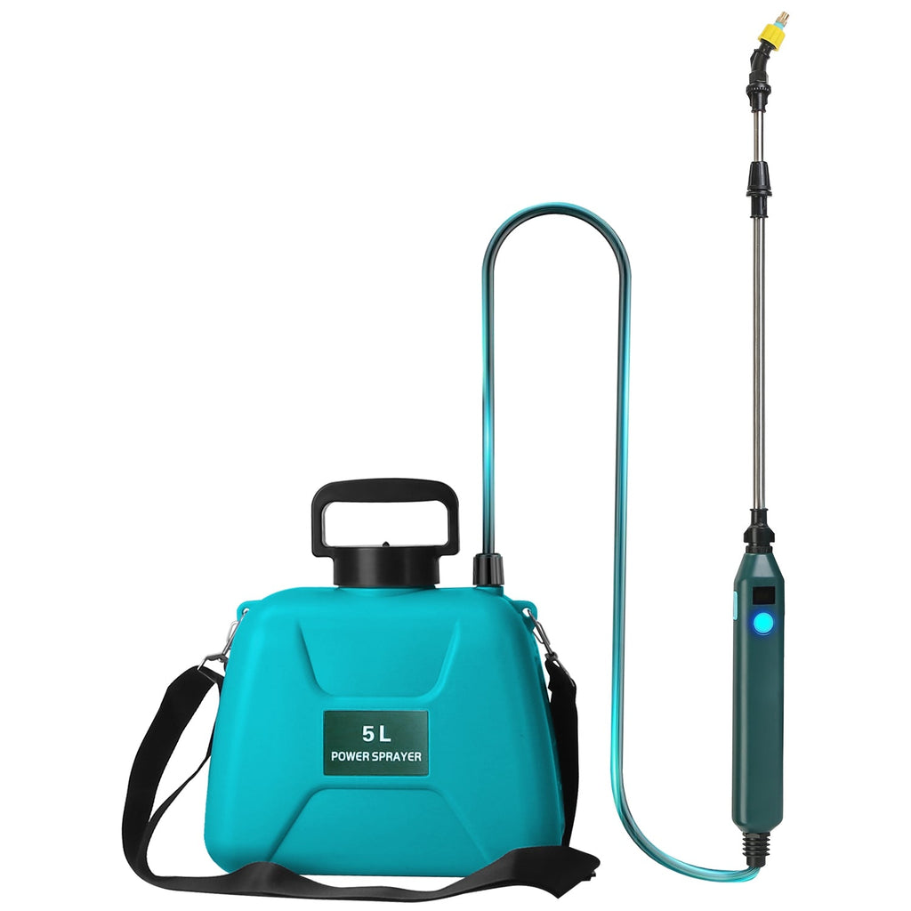 5L/1.32Gallon Battery Operated Water Sprayer Portable Garden Sprayer Electric Sprayer with Rechargeable Handle Telescopic Wand 3 Spray Nozzles Shoulde