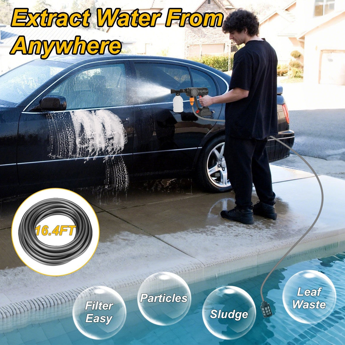 Cordless Pressure Washer With 6 In 1 Nozzle Portable Electric Power Washer High Pressure Water Sprayer 1000PSI Car Washer Cleaner with 6000mAh 21V Rec