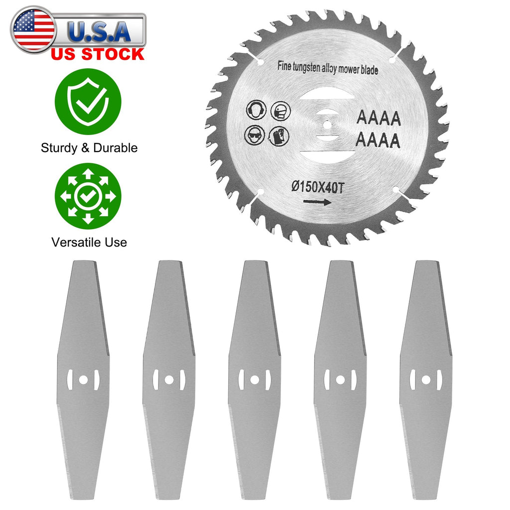 6Pcs High Carbon Steel Alloy Weed Cutter Attachments 5Pcs Metal Blades 1Pc Circular Saw Blade 6in Suitable for Weed Trimming Bush Pruning Tree Cutting