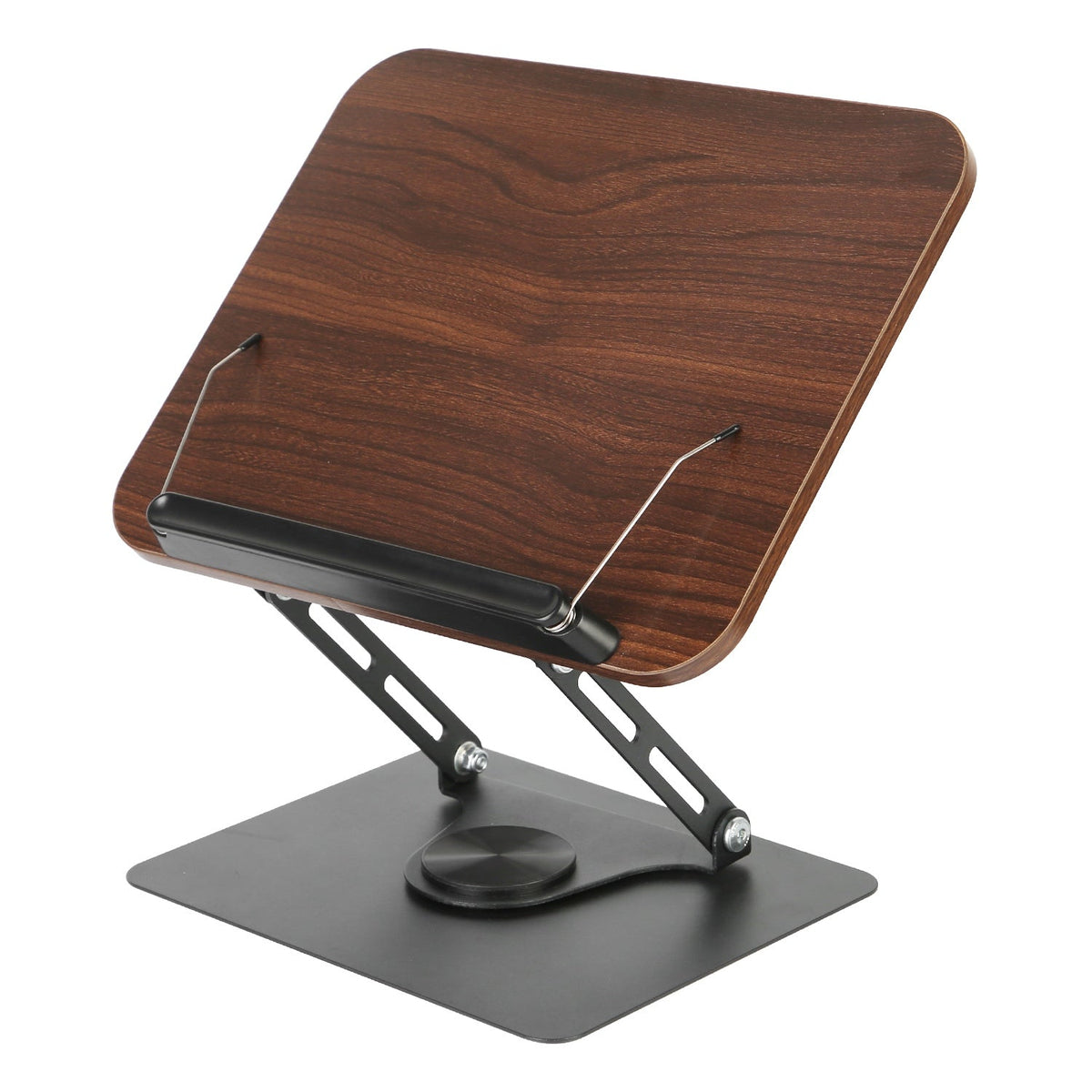 Book Stand for Reading Foldable Wood Book Holder Reading Rack Paper Stand with Adjustable Height 360¡ Rotatable Base Dual Paper Clips for Book Sheet M