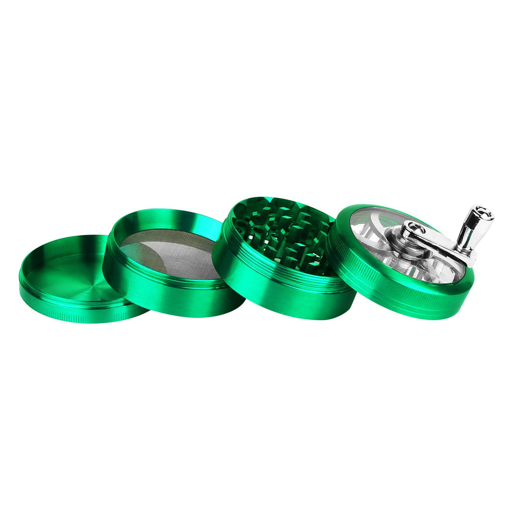 Herb Spice Tobacco Grinder 2.5-inch 4-Piece Zinc Alloy Hand Crank Crusher Kitchen Mill with Pollen Scraper