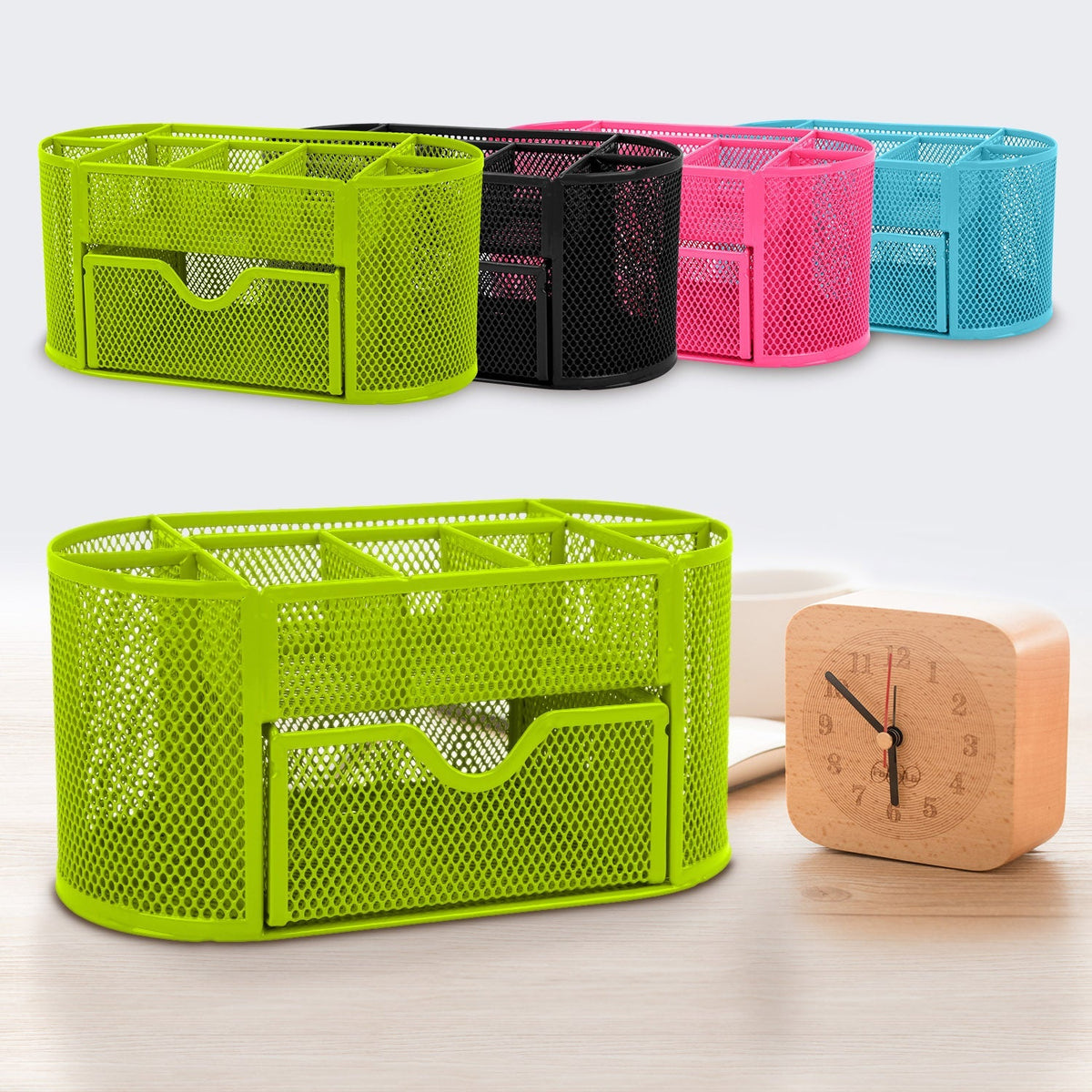 Metal Mesh Pencil Holders Desk Organizer w/9 Compartment Pen Holder Storage