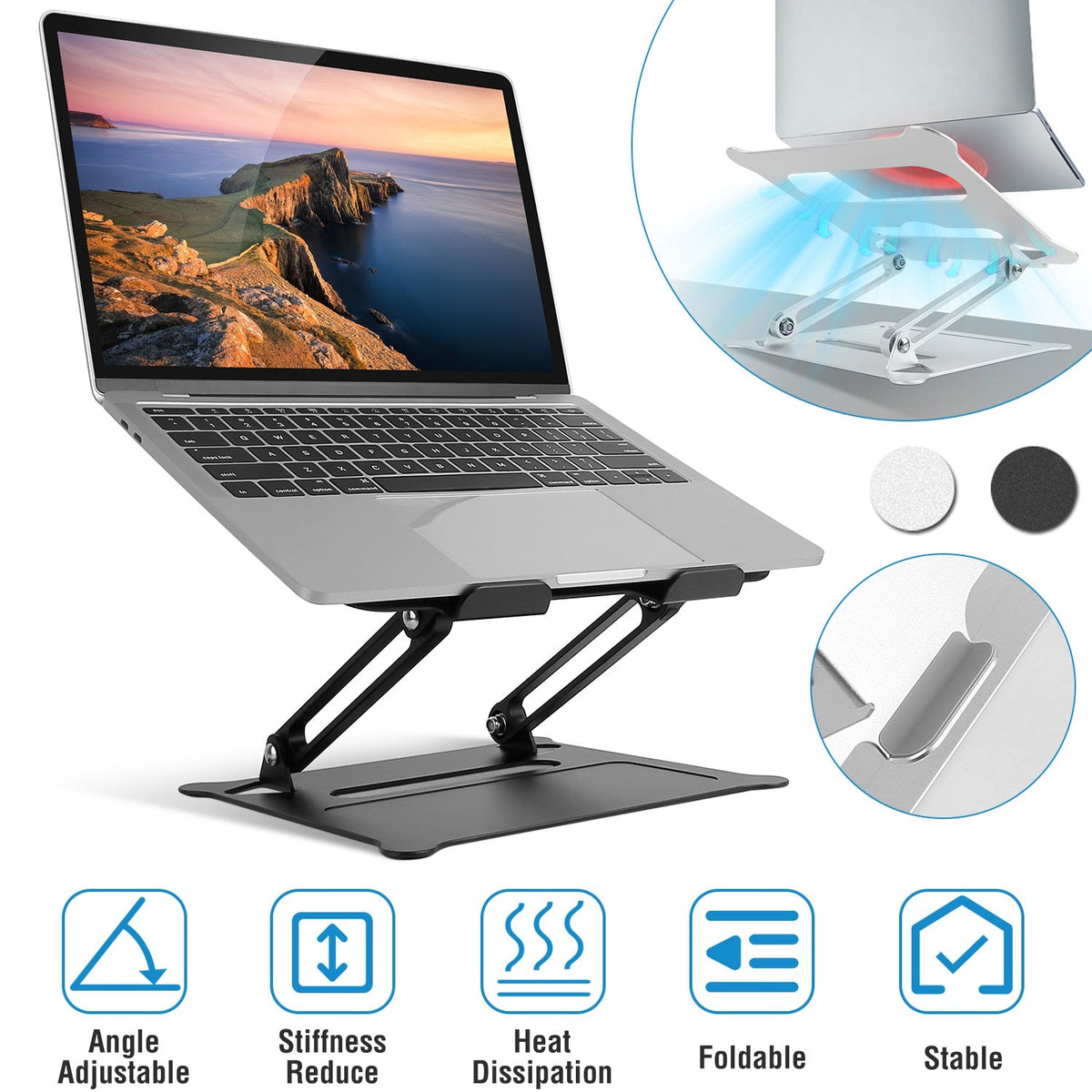 Laptop Stand Aluminum Angle Adjustable Ergonomic Computer Holder Riser Heat Vent Notebook Elevator For 10in-17in MacBook Pro 13 / 15