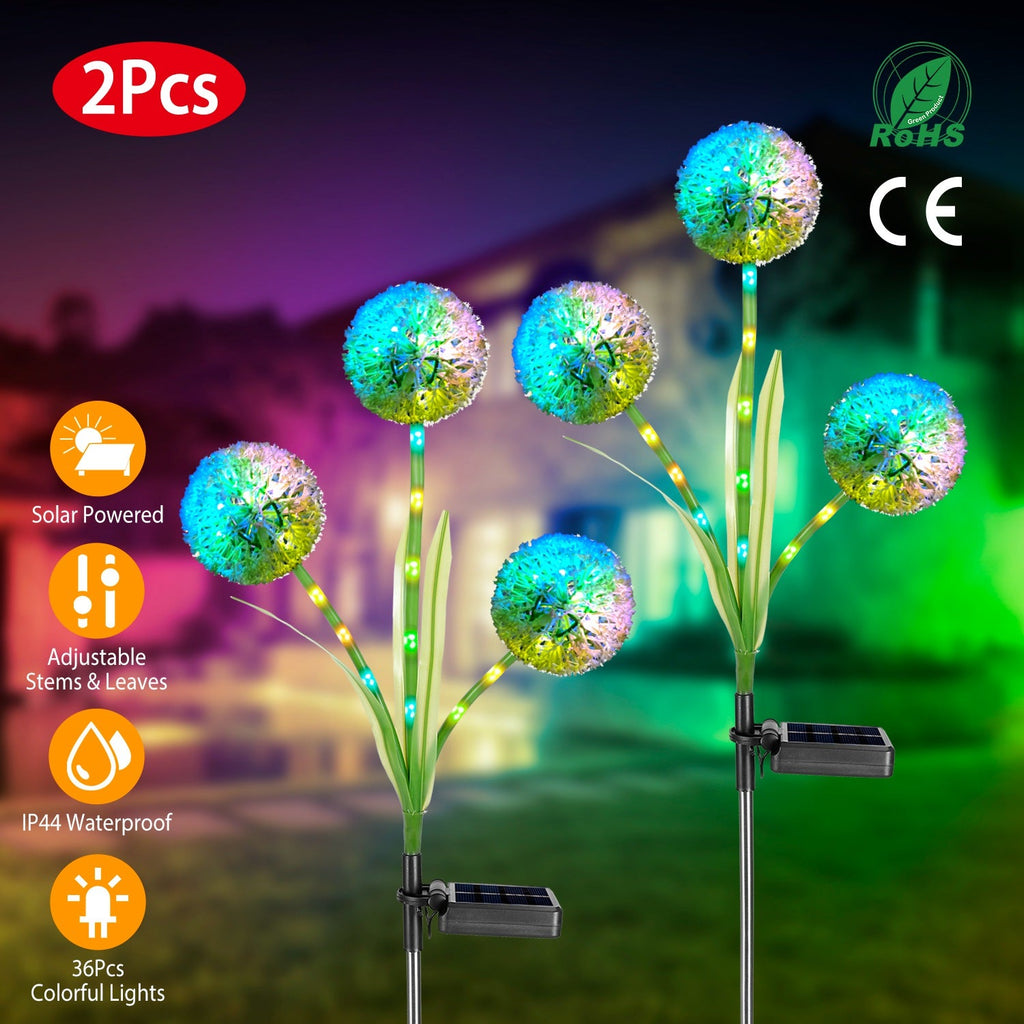 2 Pcs Dandelion Solar Light 36LED Beads Outdoor Garden Lawn Pathway Landscape Stake Lamp Colorful Ornamental Light