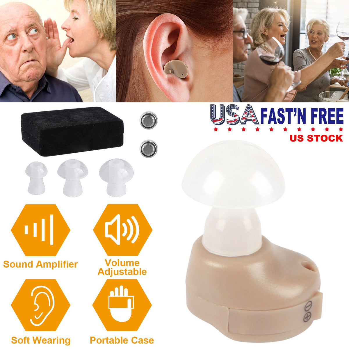 Hearing Amplifier In-Ear Hearing Aids FDA Approved Personal Sound Amplifier For Adults Senior Amplifier Volume Adjustable Carry Case For Meeting Class