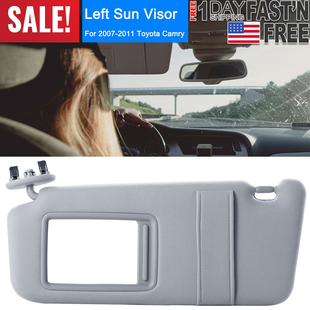 Auto Sun Visor Left Driver Side Car Sun Visor Fits 2007-2011 Toyota Camry without Sunroof Vanity Light
