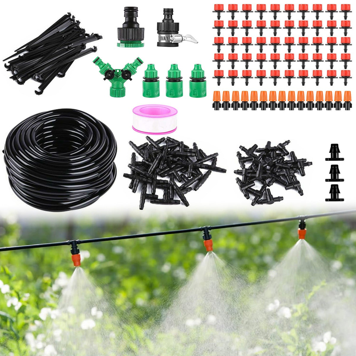 164FT Drip Irrigation Kit Automatic Garden Irrigation System Misting Plant Watering Drip Kit for Garden Greenhouse Flower Bed Patio Lawn