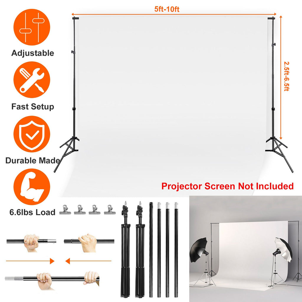 6.5 x 10ft Photo Video Studio Backdrop Background Stand Adjustable Heavy Duty Photography Backdrop Support Stand Set with Carrying Bag Clamps