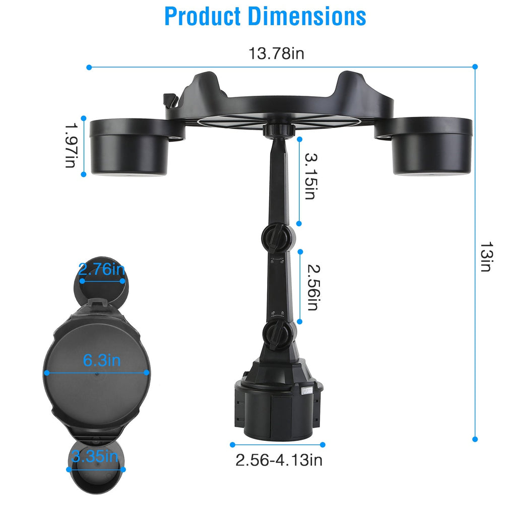 Car Cup Holder Expander 360¡ Rotating Car Tray Bottle Holder Adapter Multifunctional Water Cup Mount Stand with Phone Slot