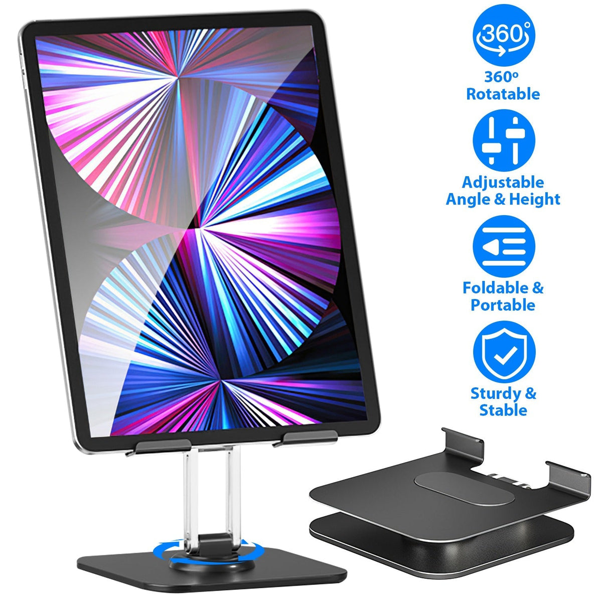 Foldable iPad Tablet Stand Adjustable Tablet Holder for Desk Rotatable Monitor Stand Holder Fit For iPad 11 10 9 8 7 Aluminum Alloy