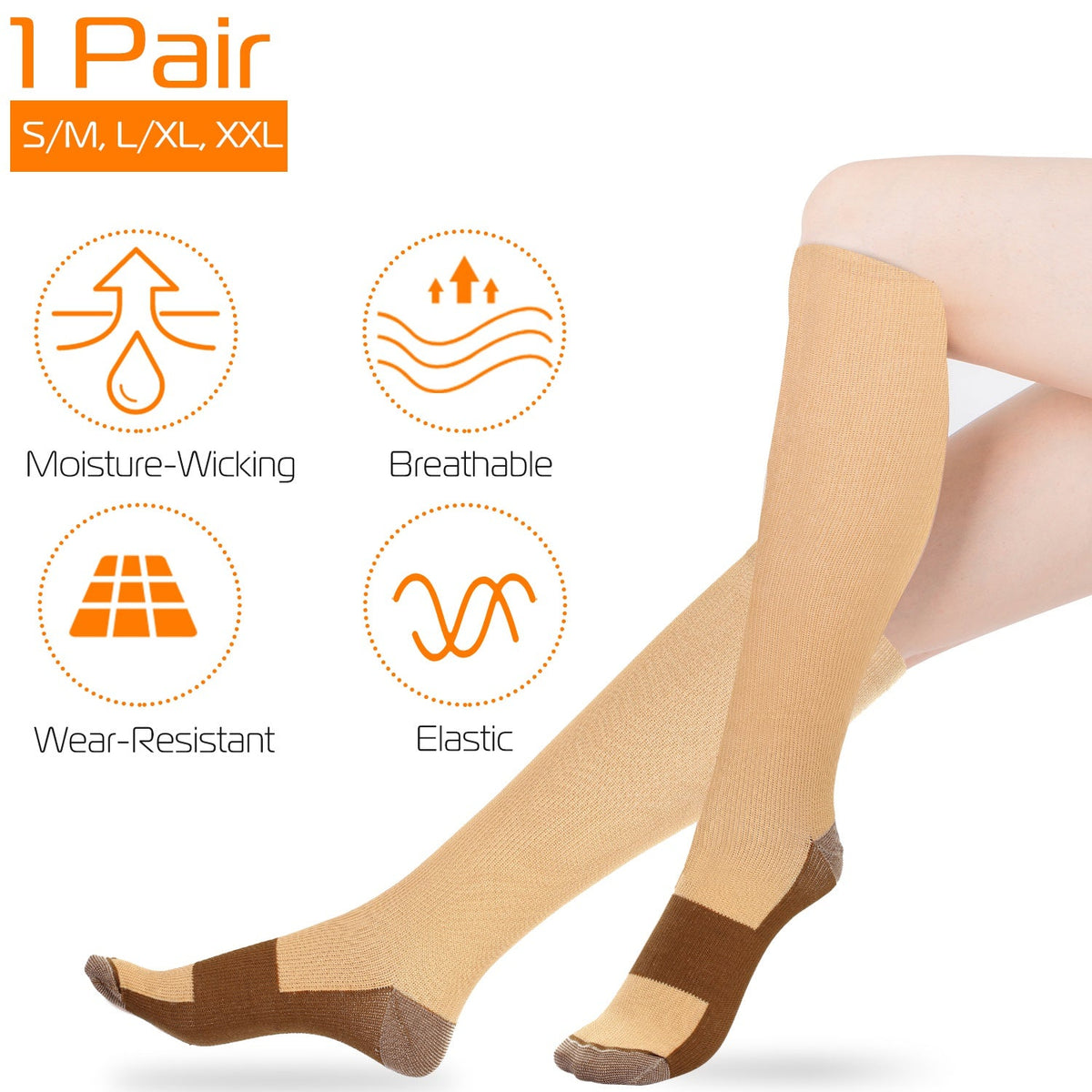 Unisex Copper Compression Socks Women Man Durable Hose Graduated Support Socks for Running Nursing Shin Splints Edema Swelling Recovery