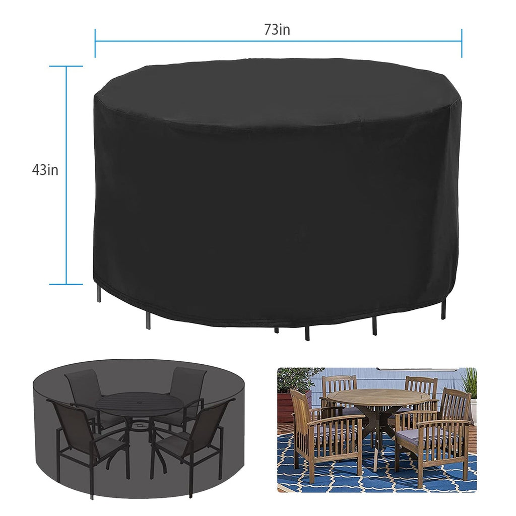 73x43in Circular Table Cover 4-Seat UV Water Resistant Outdoor Furniture Protector For Small Round Table Chairs Set