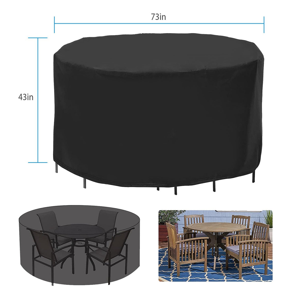 73x43in Circular Table Cover 4-Seat UV Water Resistant Outdoor Furniture Protector For Small Round Table Chairs Set
