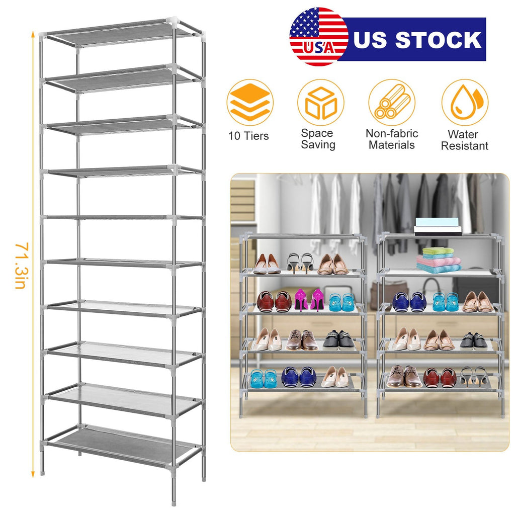 10 Tiers Shoes Rack Shelves 27 Pairs Shoes Storage Organizer Stand Non-Woven Fabric Detachable Shoes Tower Stackable Shoes Storage Rack for Entryway