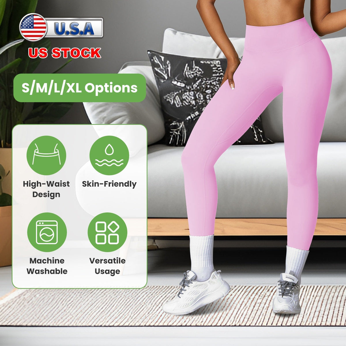 Women\'s High Waist Workout Leggings Tummy Control Compression Yoga Tight Pants Gym Pants Athletic Running Leggings with 25In Inseam No Front Seam