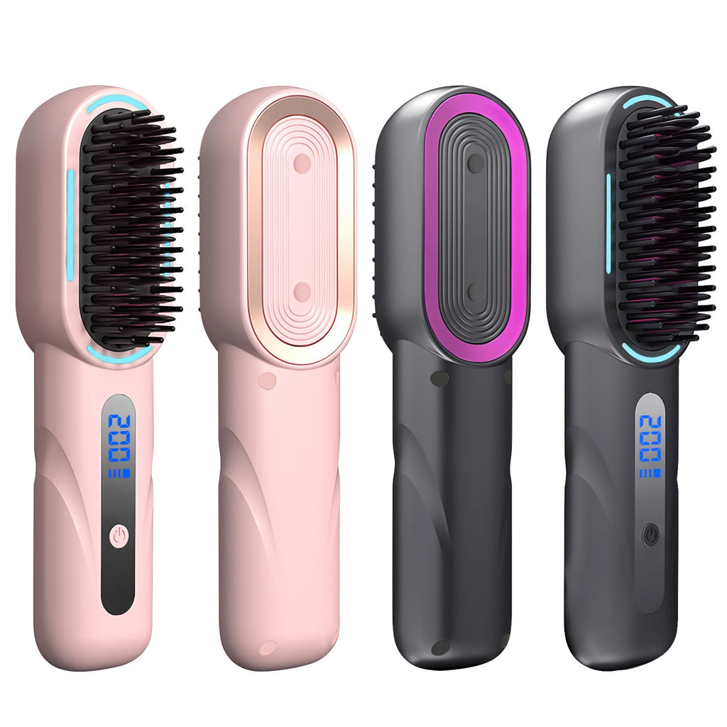Cordless Hair Straightener Brush Rechargeable Mini Styling Comb with 4 Heating Levels Blue Light Sterilization Single press Stray Hair Removal 20Mins