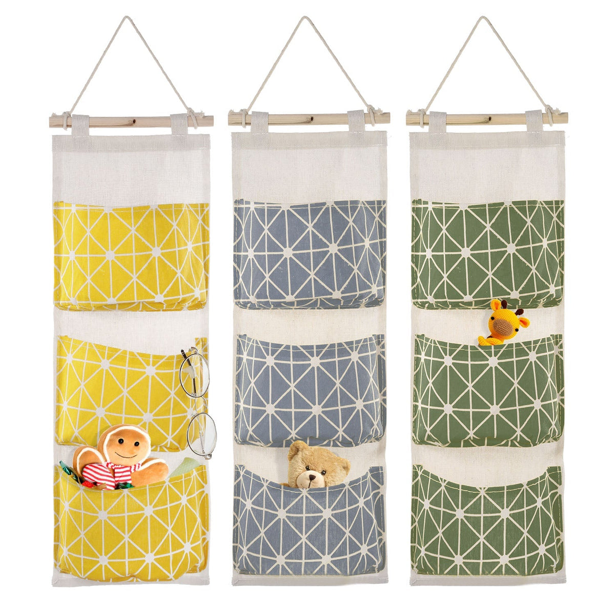 Wall Mounted Storage Bag Door Closet Hanging Storage Bag Organizer Waterproof 3 Pockets Pouch