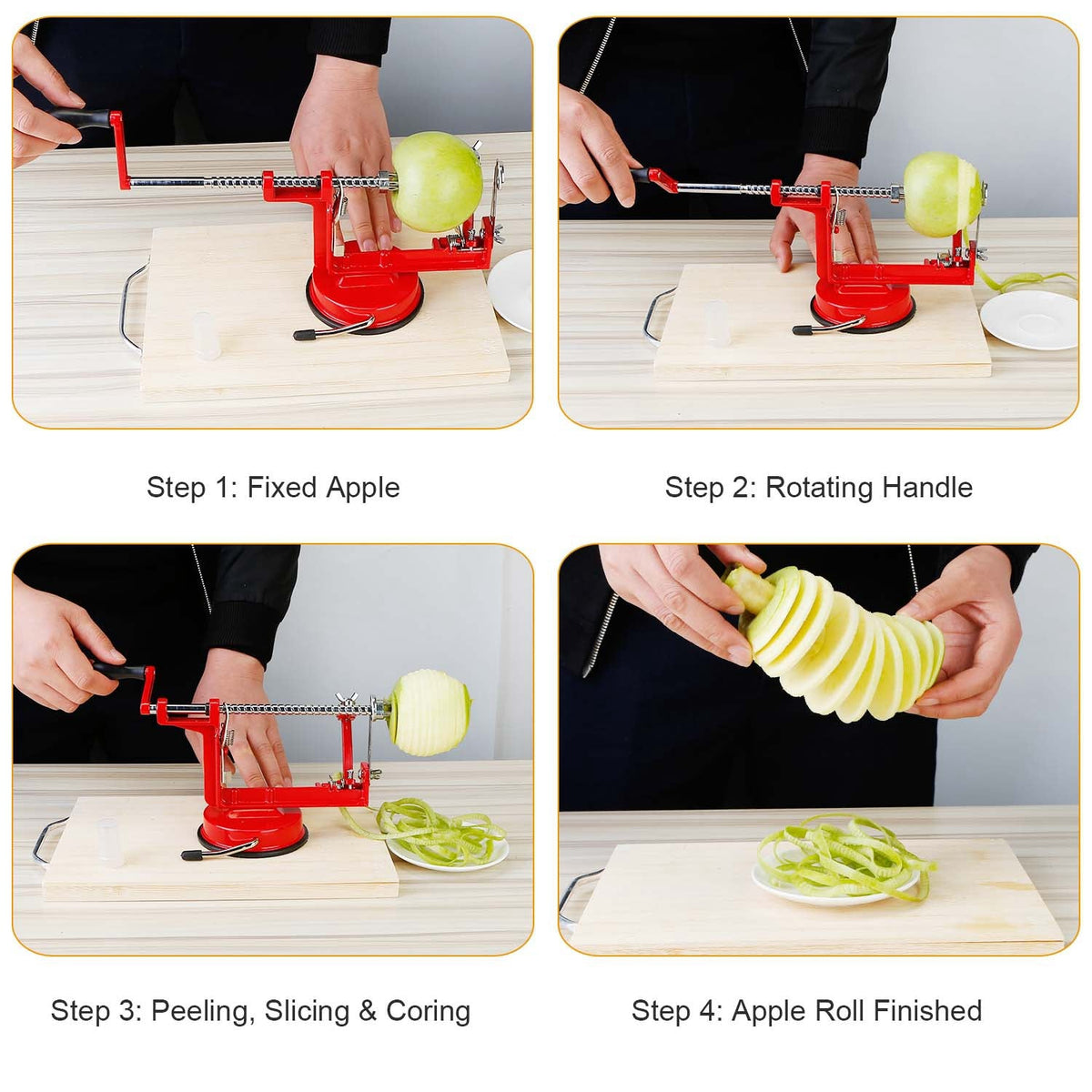 3In 1 Apple Peeler Manual Rotation Potato Fruit Core Slicer Kitchen Hand Cracking Corer w/ Zinc Alloy Peeler Suction Base