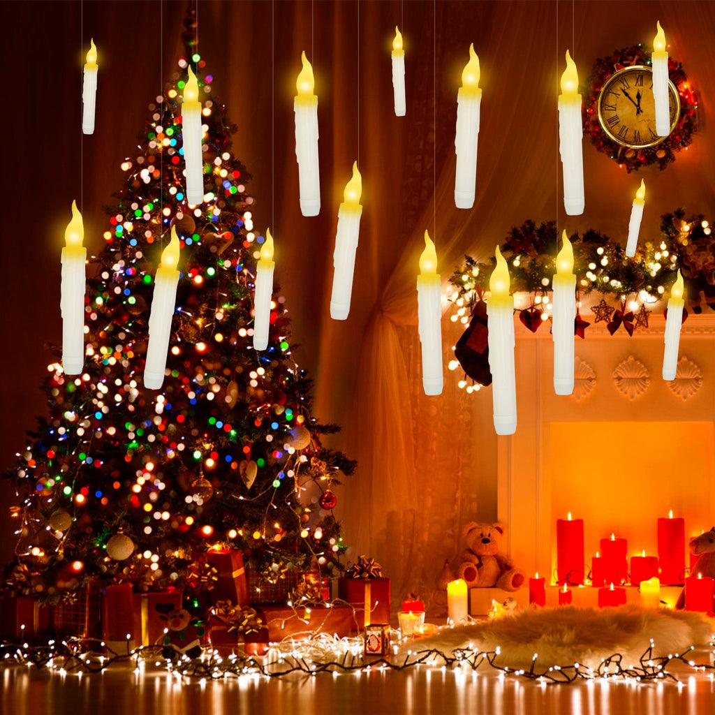12Pcs Flameless Floating Candles LED Magic Hanging Candle Light Battery Operated Flickering Warm Light Window Candle With Magic Wand Remote for Hallow