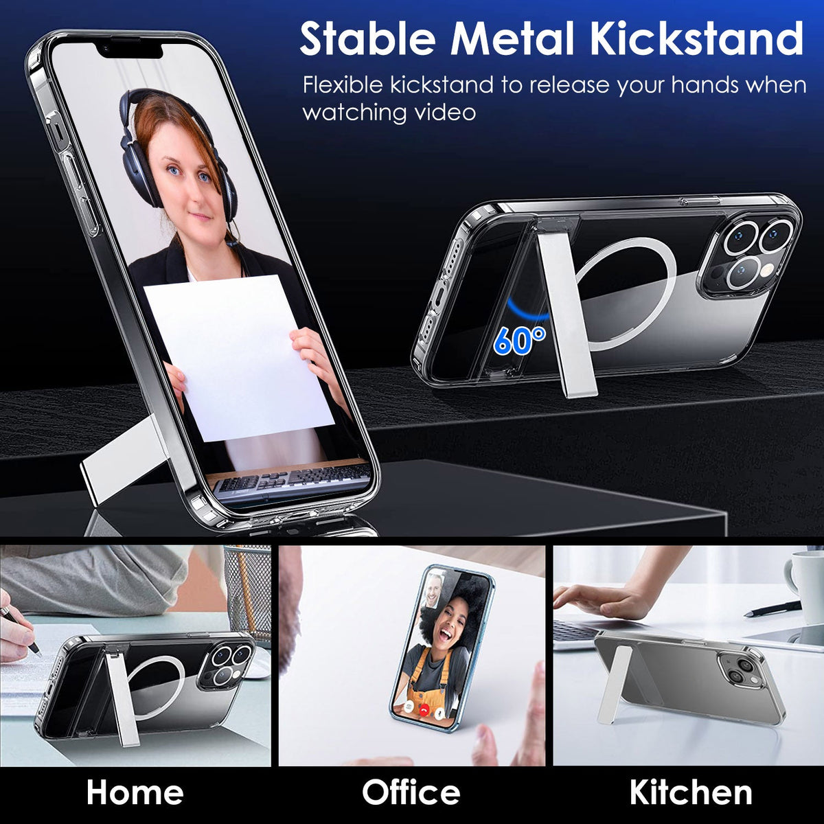 Magnetic Metal Kickstand Clear Case Shockproof Anti Yellowing Phone Cover Compatible with Magsafe Fit for IOS Phone 14 Pro Max