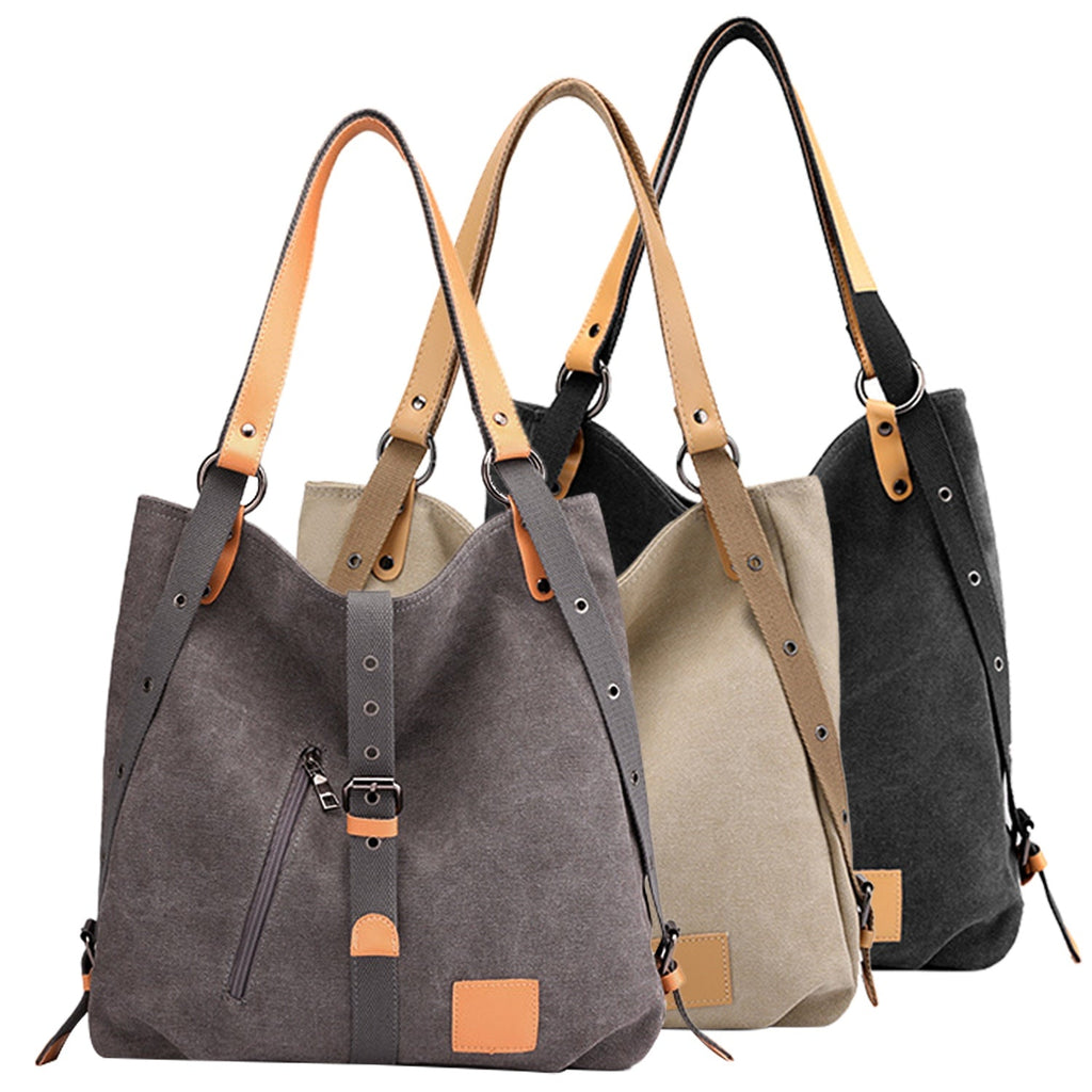 Ladies Canvas Tote Bag Multifunctional Purse Handbag Adjustable Shoulder Rucksack Convertible Backpack Wear-Resistant Dirt-Proof For Women School Offi