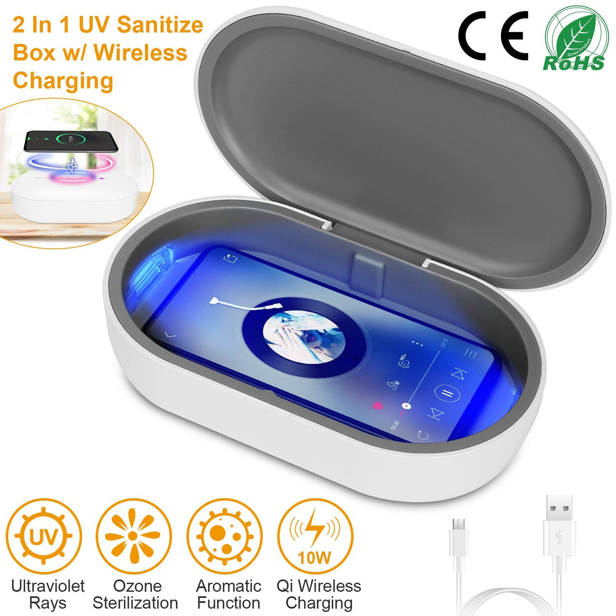 UV Light Sanitizer Box Portable 10W Phone Wireless Charging Disinfection Lamp w/ Aroma Diffuser Sterilizing Box For Jewelry Watch Wallet Keys