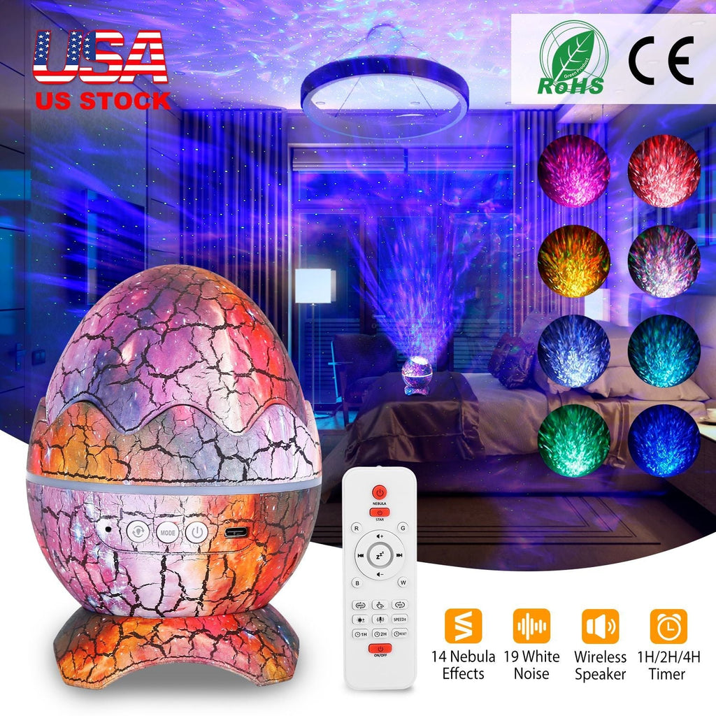 Star Projector Lamp Galaxy Light Dinosaur Egg Light Nebula Star Party Light Lamp with Wireless Speaker White Noise Remote Control