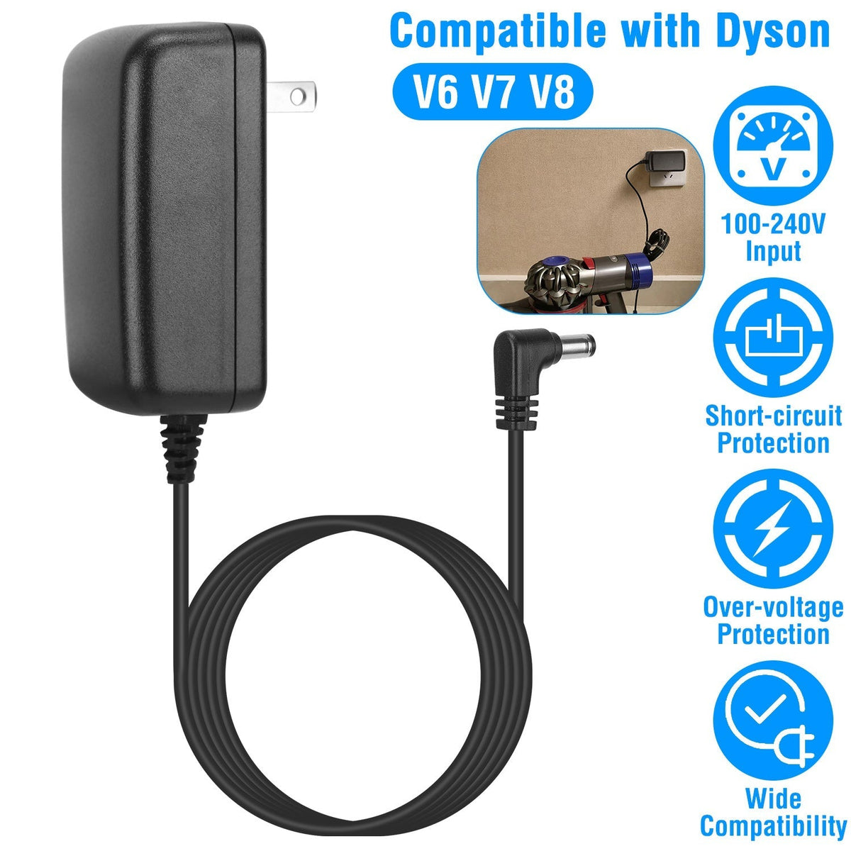 Battery Charger Compatible with Dyson Cordless Vacuum V6 V7 V8 DC58 DC59 DC61 DC62 SV03 SV04 SV05 SV06 Absolute Animal Fluffy Motorhead Vacuum Power S