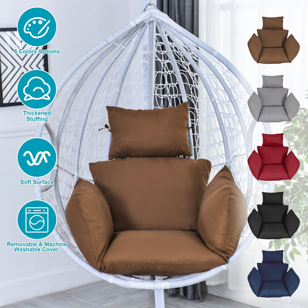 Egg Chair Cushion Hanging Basket Seat Cushion Thicken Soft Egg Swing Chair Pad Hanging Egg Chair Cushion with Headrest