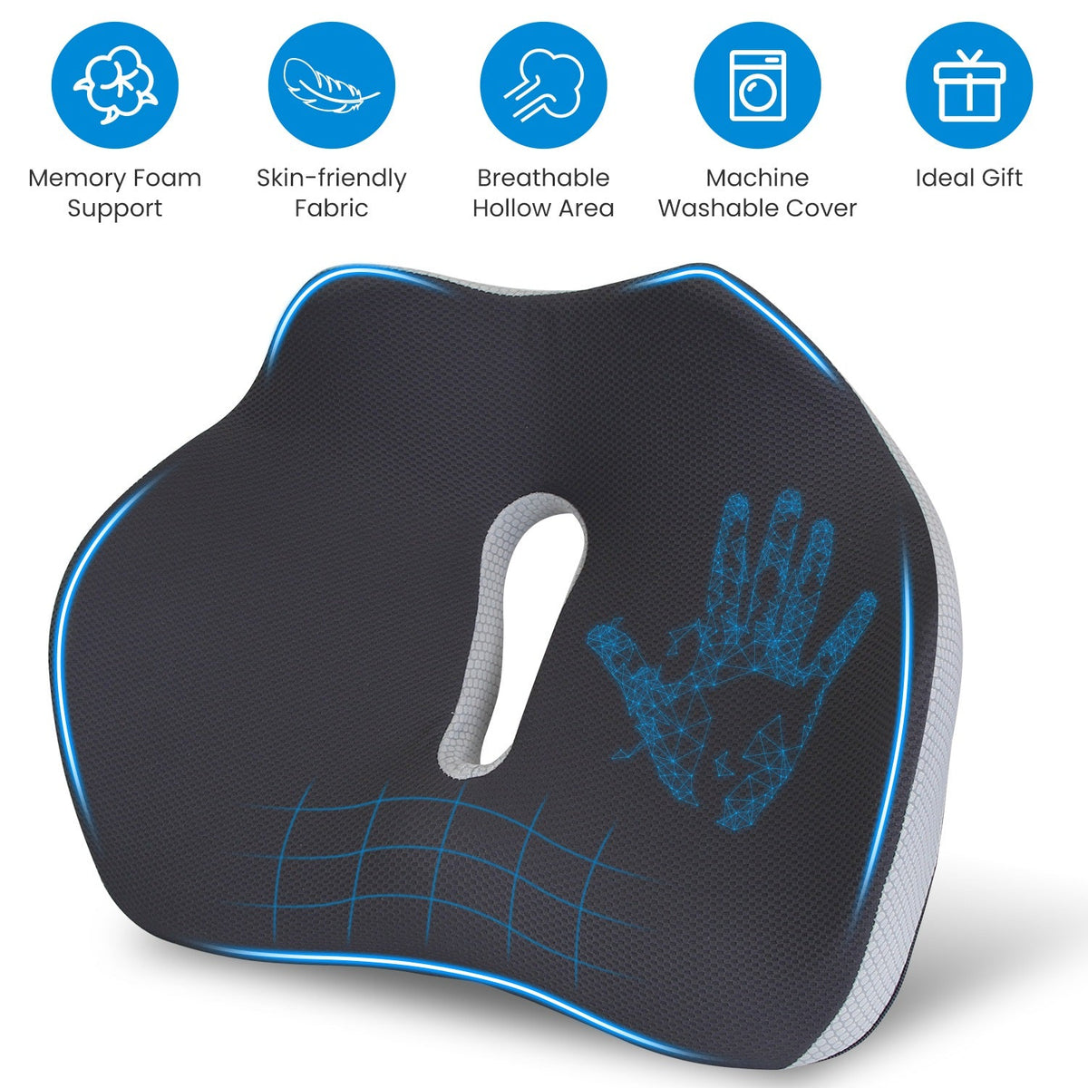 Memory Foam Seat Cushion Sciatica Pain Relief Cushion Pillow Seat Cushion with Machine Washable Cover for Home Office Car Wheelchair Airplane
