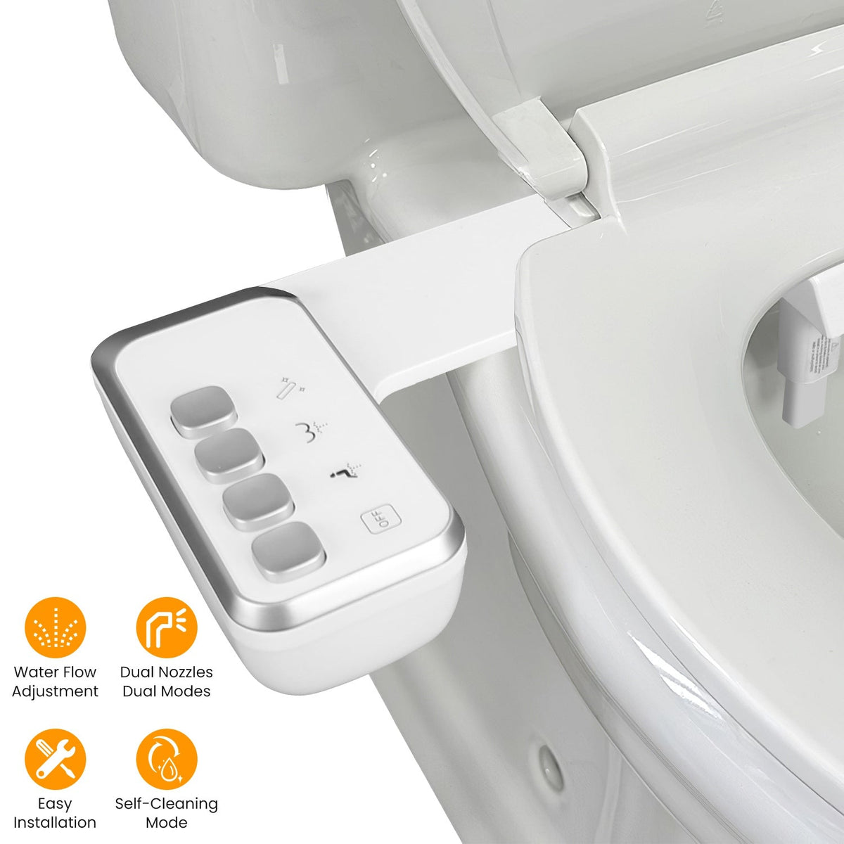 Bidet Attachment for Toilet Non-Electric Fresh Water Bidet Sprayer Toilet Seat Attachment with Dual Nozzles Water Flow Control Self-Cleaning Mode