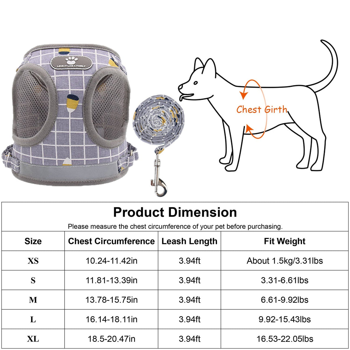 Pet Mesh Harness Dog Leash Set Reflective Chest Strap Adjustable Puppy Vest For Puppies Breeds Dogs Cats Walking Outdoor