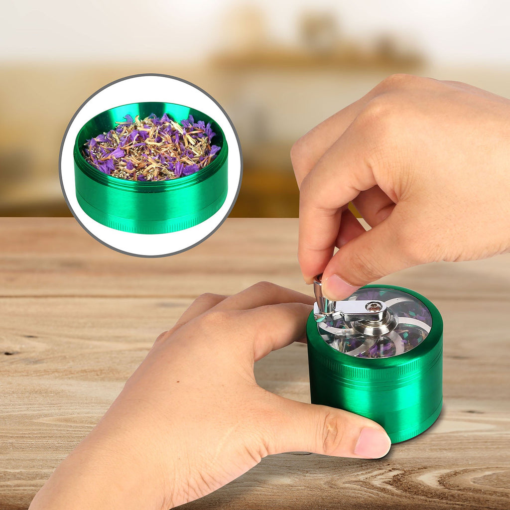 Herb Spice Tobacco Grinder 2.5-inch 4-Piece Zinc Alloy Hand Crank Crusher Kitchen Mill with Pollen Scraper