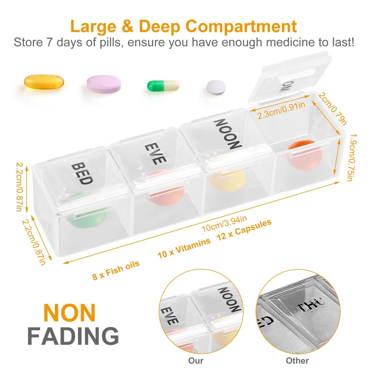 Weekly Pill Organizer AM PM Daily Medicine Pill Planner BPA Free Pill Box Vitamins Medication Supplements Holder with PU Leather Case