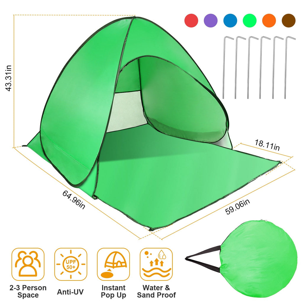 Pop Up Beach Tent Sun Shade Shelter Anti-UV Automatic Waterproof Tent Canopy for 2/3 Man w/ Net Window Storage Bag for Outdoor Beach Camping Fishing P