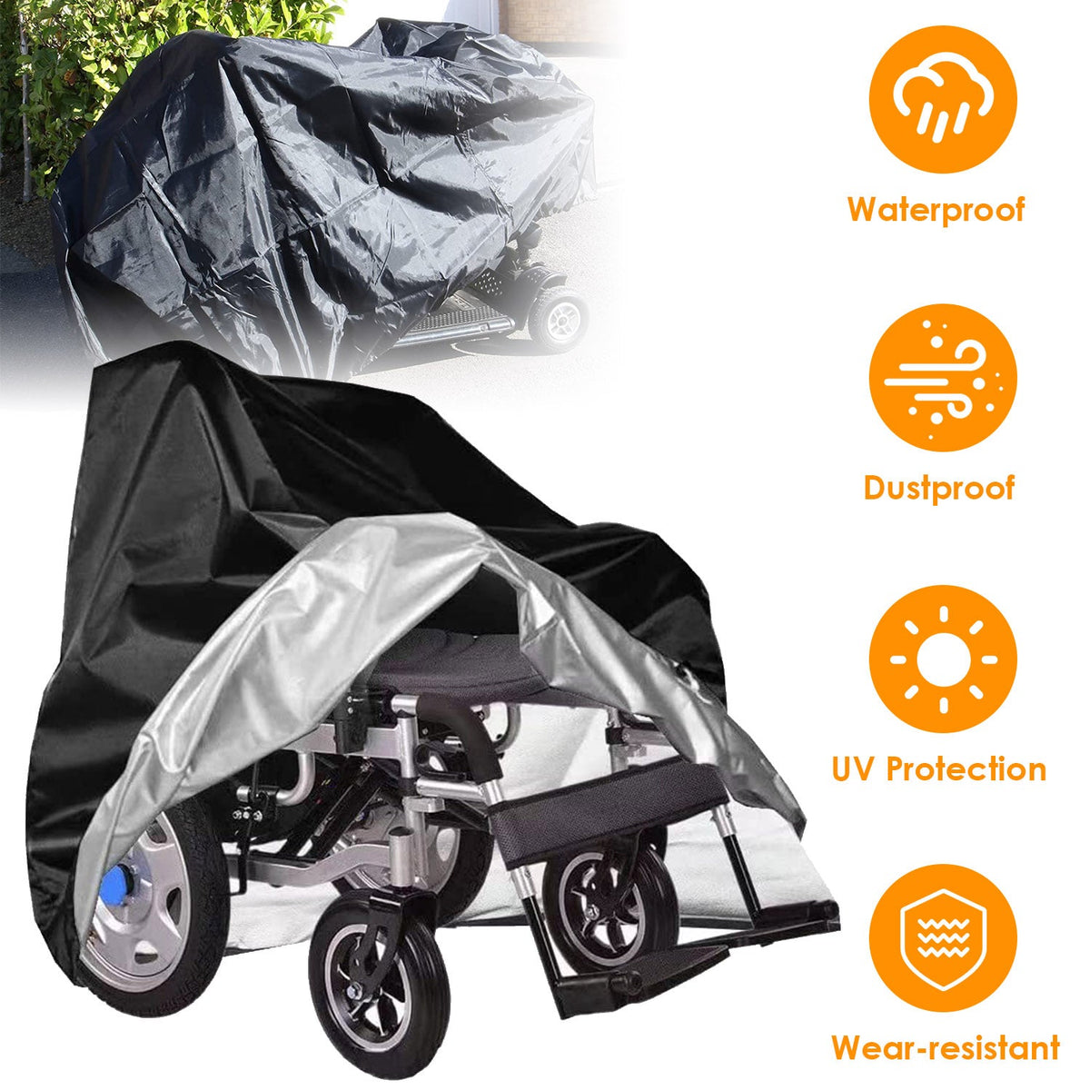 Scooter Protective Cover Waterproof Motorcycle Mobility Wheelchair Shelter Protector with Storage Bag against Sun Water Dust 74.8x28x46.1in