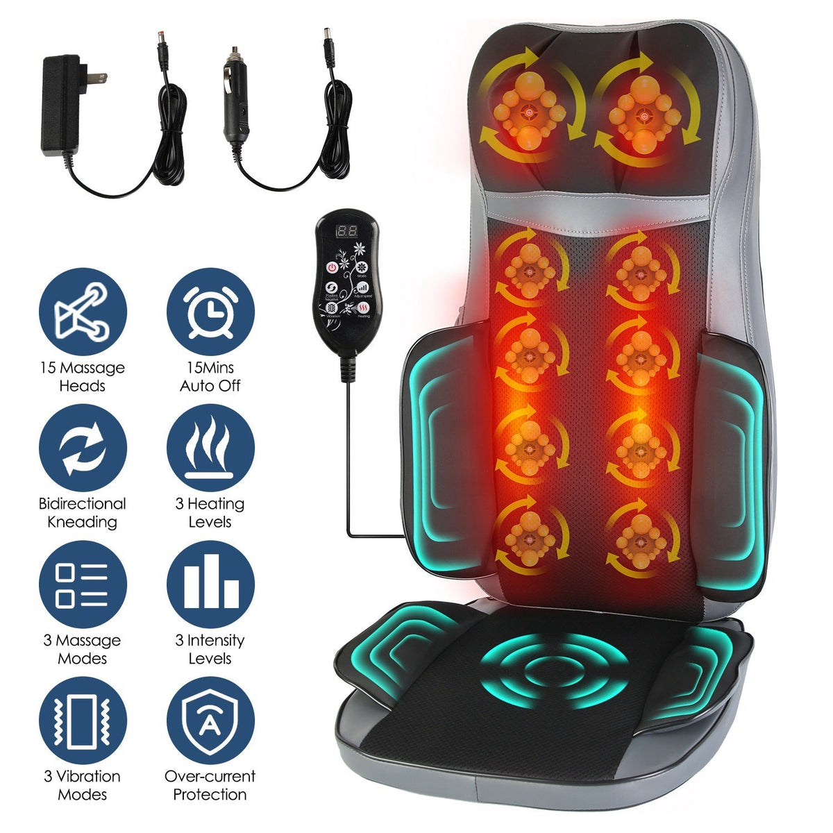 Shiatsu Neck Back Massager With Heat Full Body 3D Kneading Massage Chair Pad Multifunctional Massage Pad for Home Car Driver Seat