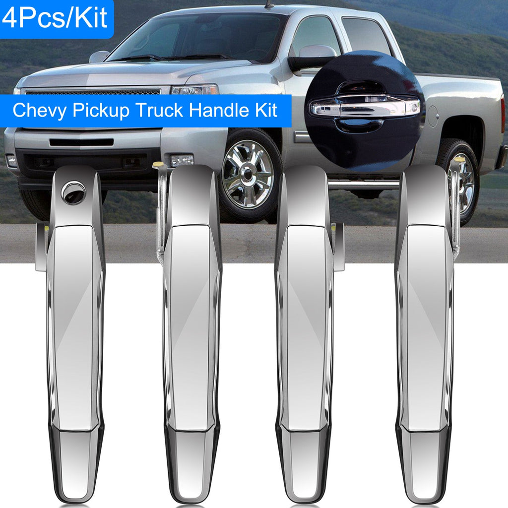 iMounTEK 4pcs Chrome Outer Handles Outside Exterior Door Handles Front Rear for Chevy Pickup Truck 2007-2013 Suburban Sierra Silverado Escalade Cadill