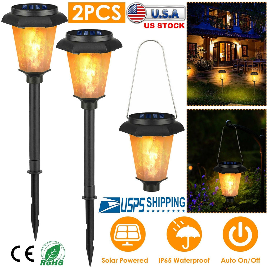 2Pcs Solar Flame Torch Light IP65 Waterproof Flickering Flame Stake Lamp Decorative Landscape Lamp For Garden Path Yard