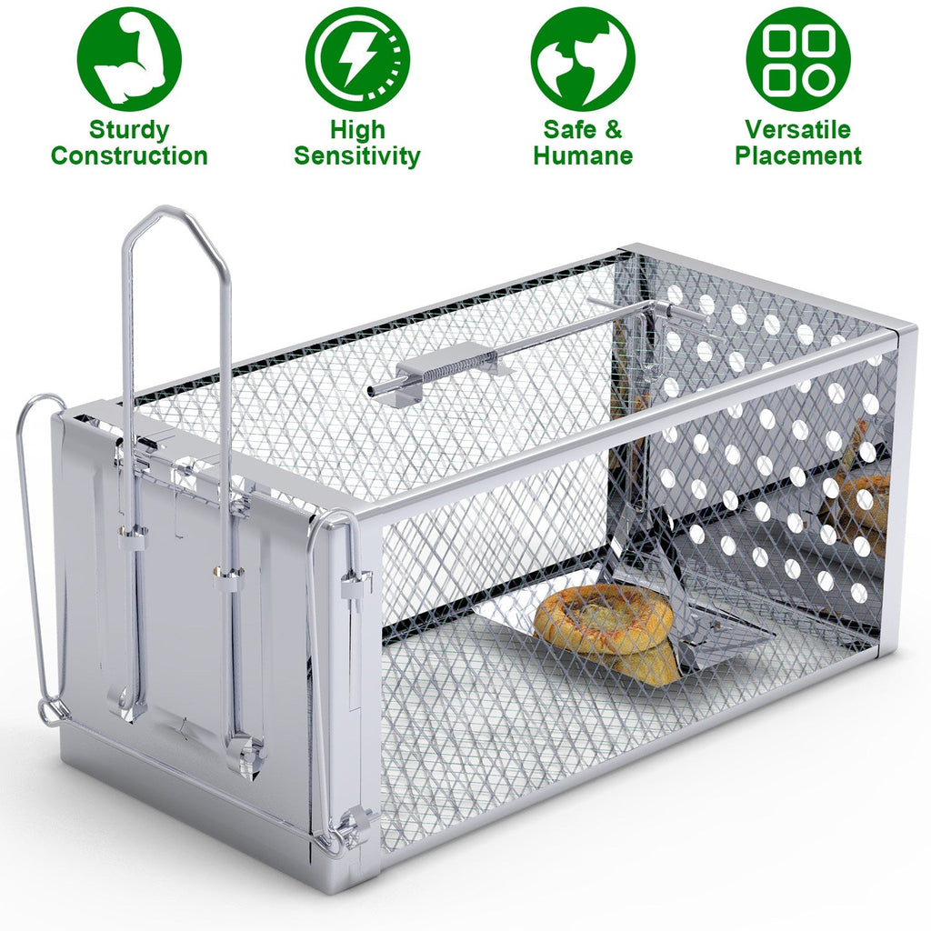 Single Door Rat Trap Cage Humane Rodent Trap Mouse Trap Indoor Outdoor for Small Rodents Mice Voles Hamsters