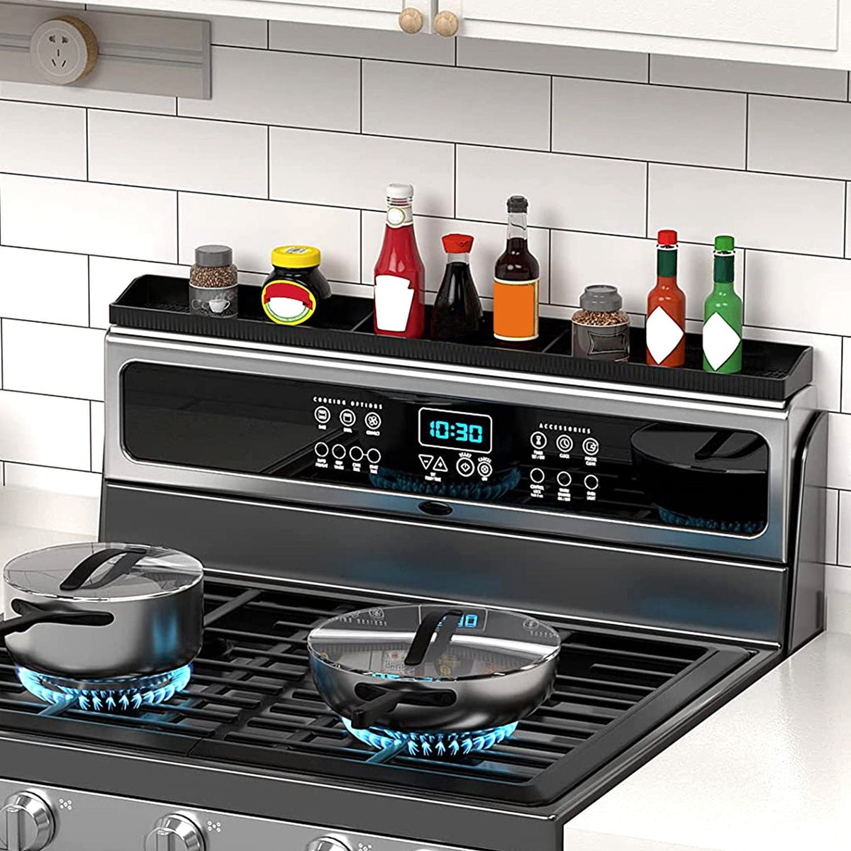 Magnetic Stove Top Shelf Silicone Over Stove Spice Rack Non-Slip Kitchen Oven Shelf Organizer for Kitchen Stove