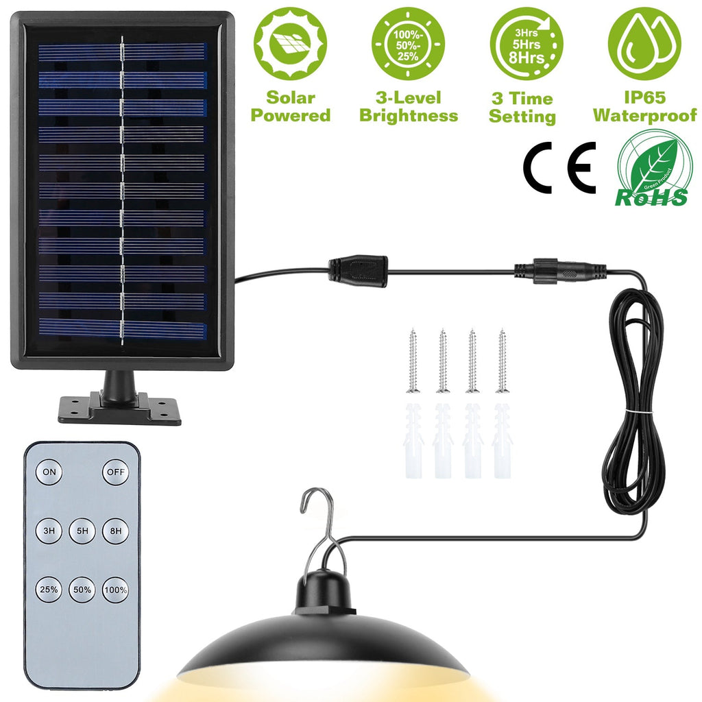 Solar Shed Lights Dimmable Timing Auto Off Sensor Hanging Lamp IP65 Waterproof Remote Control Pendant Light For Garden Patio Balcony with 9.84FT Wire