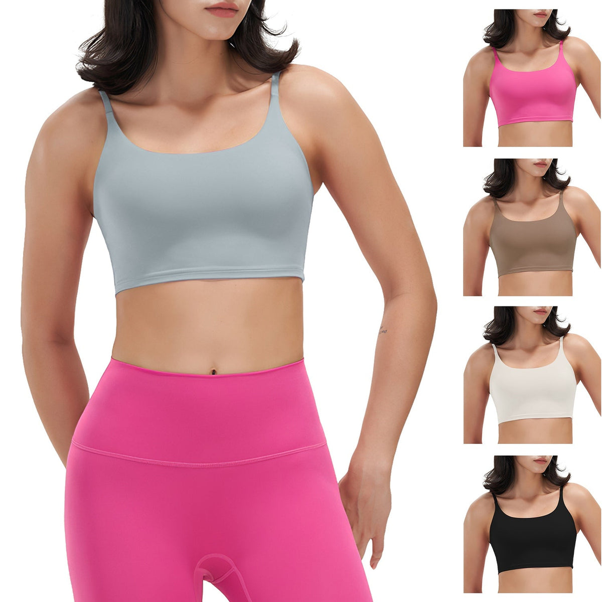 Women Strap Sport Bras Padded StrappyÊCrop Square Neck Low Impact Bras SexyÊFitnessÊTank Tops with Removable Pads Flat Straps for Gym Yoga Workout Run