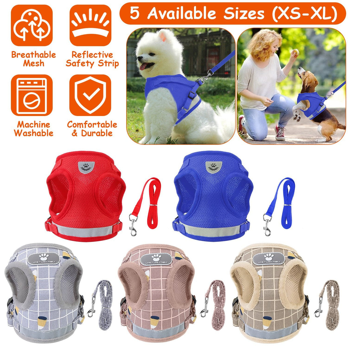 Pet Mesh Harness Dog Leash Set Reflective Chest Strap Adjustable Puppy Vest For Puppies Breeds Dogs Cats Walking Outdoor